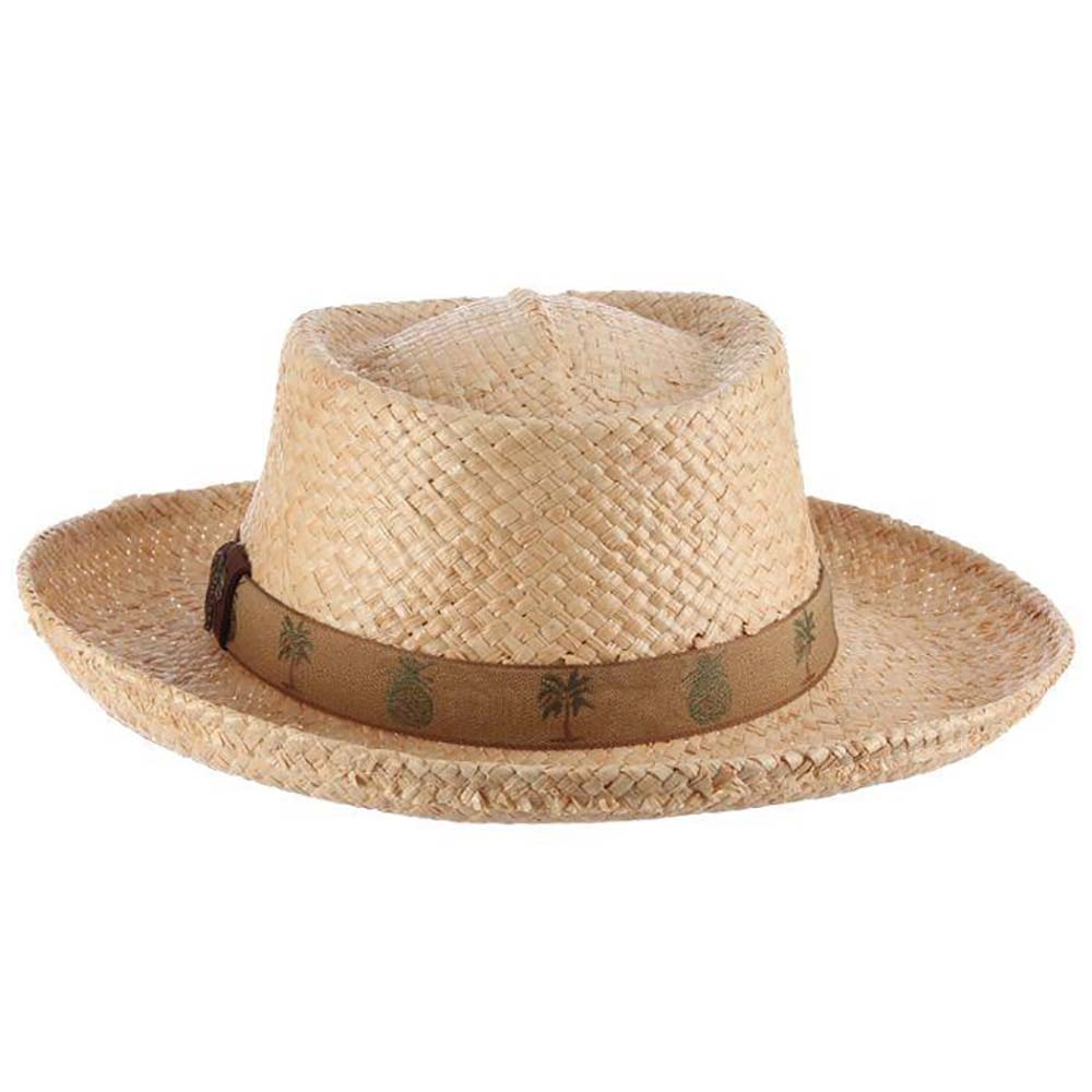Woven Raffia Gambler Hat with Pineapple Tape Band - Scala Hats for Men, Gambler Hat - SetarTrading Hats 