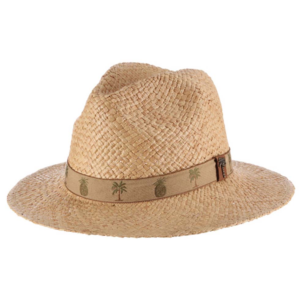 Woven Raffia Safari Hat with Pineapple Tape Band - Scala Hats for Men Gambler Hat Scala Hats MR74-NAT2 Natural M (57 cm) 