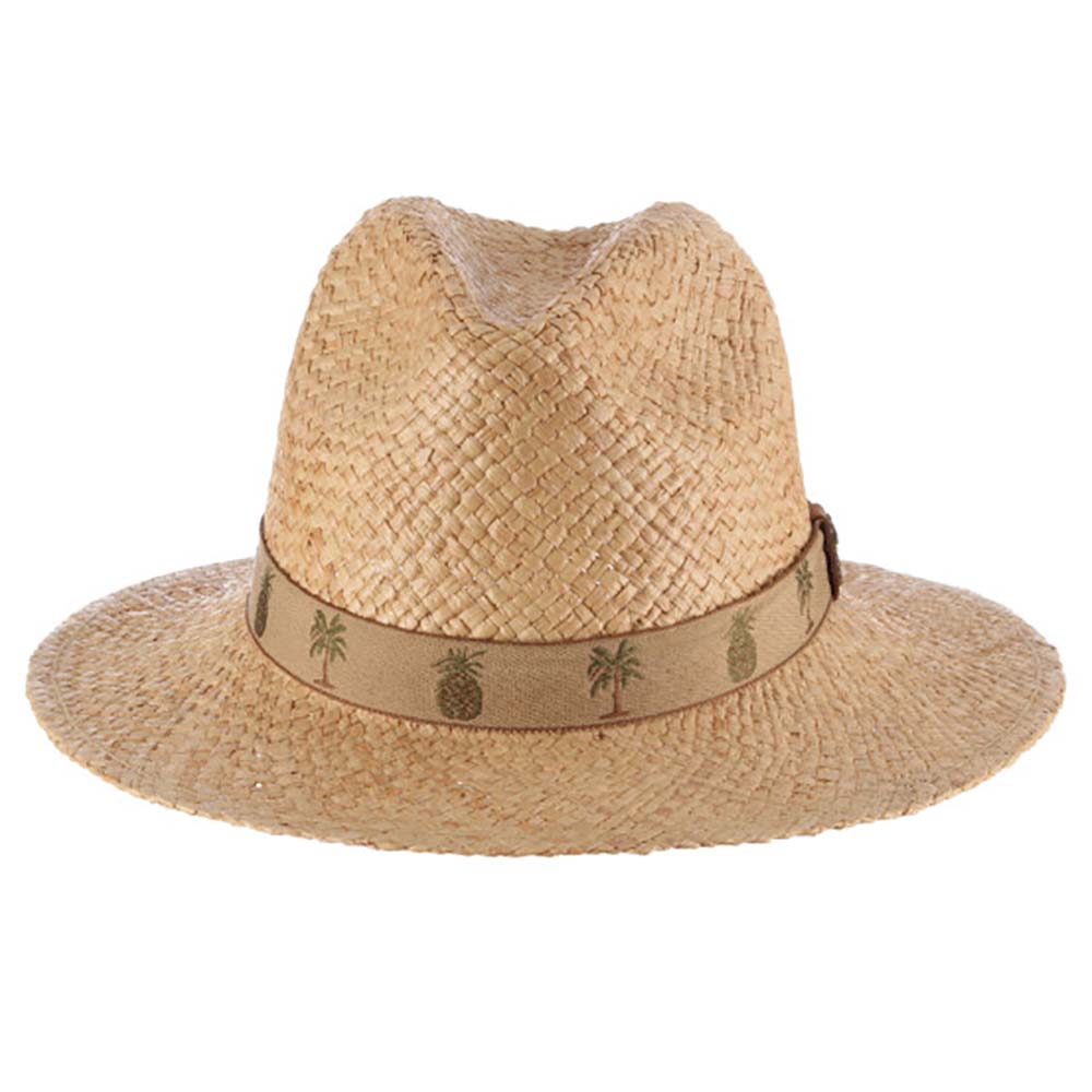 Woven Raffia Safari Hat with Pineapple Tape Band - Scala Hats for Men Gambler Hat Scala Hats MR74-NAT4 Natural XL (61 cm) 