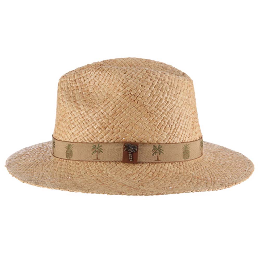 Woven Raffia Safari Hat with Pineapple Tape Band - Scala Hats for Men Gambler Hat Scala Hats MR74-NAT3 Natural L (59 cm) 