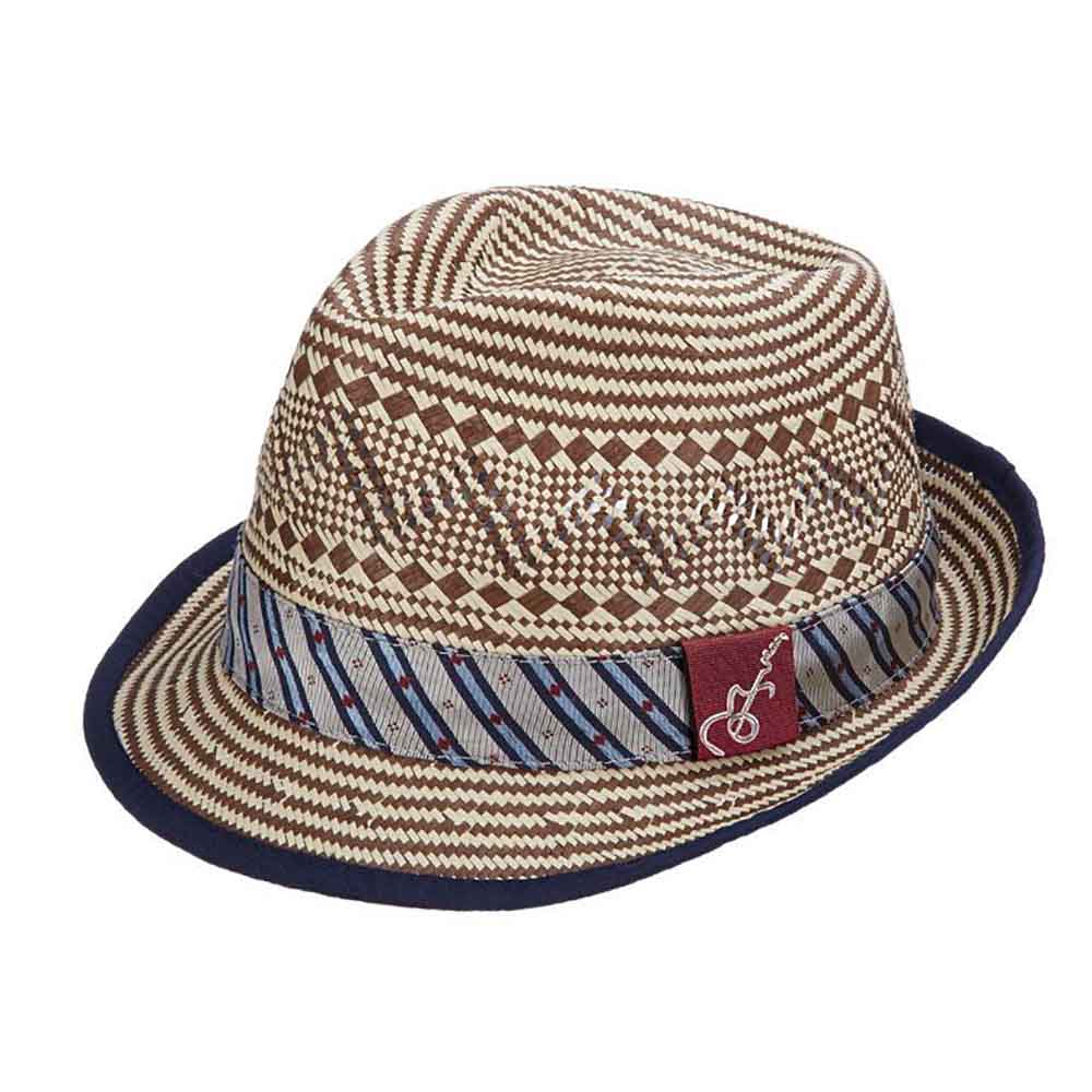 Woven Toyo Fedora Hat with Guitar Pin - Carlos Santana Hats Fedora Hat Santana Hats SAN360 Brown M (22.5") 