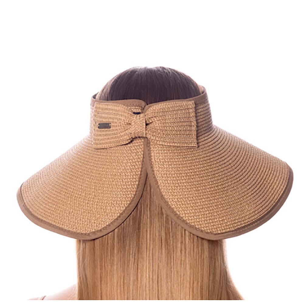 Wide Brim Sun Hats Roll-up Foldable Straw Golf Visor Hat-Khaki Brown Ocean Pacific Womens Straw Sun Visor Hat, Wide Brim Beach  main image 4
