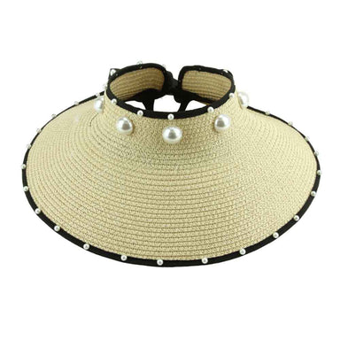 Wrap Around Sun Visor Hat with Pearl Accent - Sophia Visor Cap Something Special LA HTP2352iv Ivory  