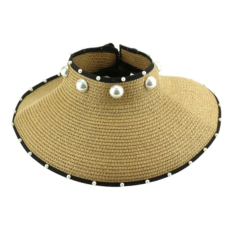 Wrap Around Sun Visor Hat with Pearl Accent - Sophia Visor Cap Something Special LA HTP2352nt Natural  