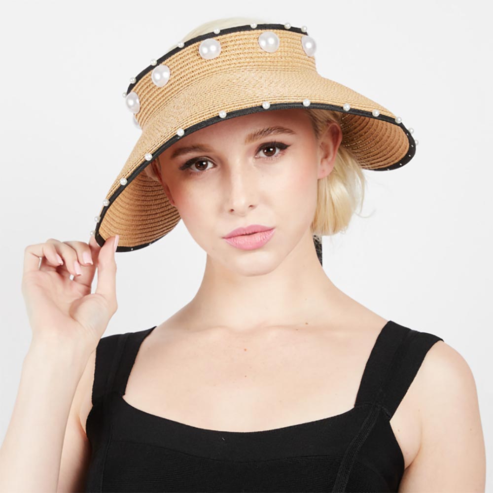 Wrap Around Sun Visor Hat with Pearl Accent - Sophia Visor Cap Something Special LA    