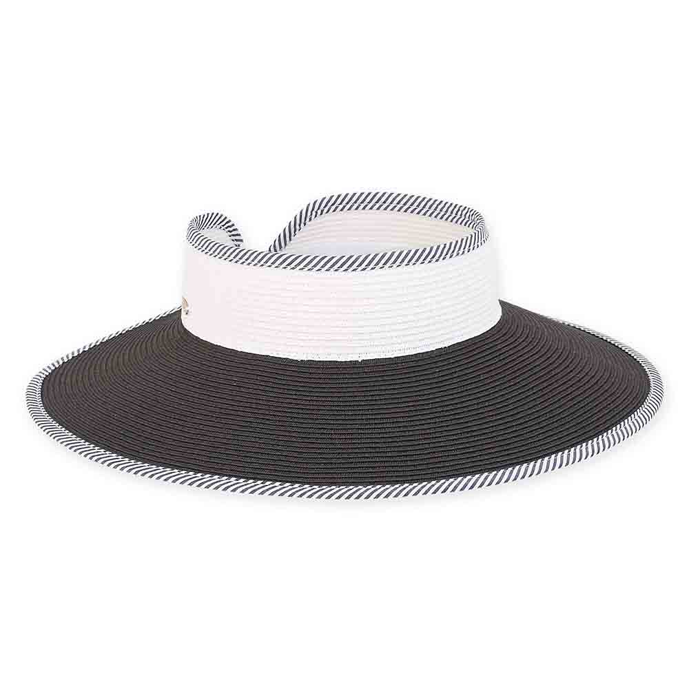 Wrap Around Visor Hat with Striped Trim - Sun 'N' Sand Hats Visor Cap Sun N Sand Hats HH2433B Black  