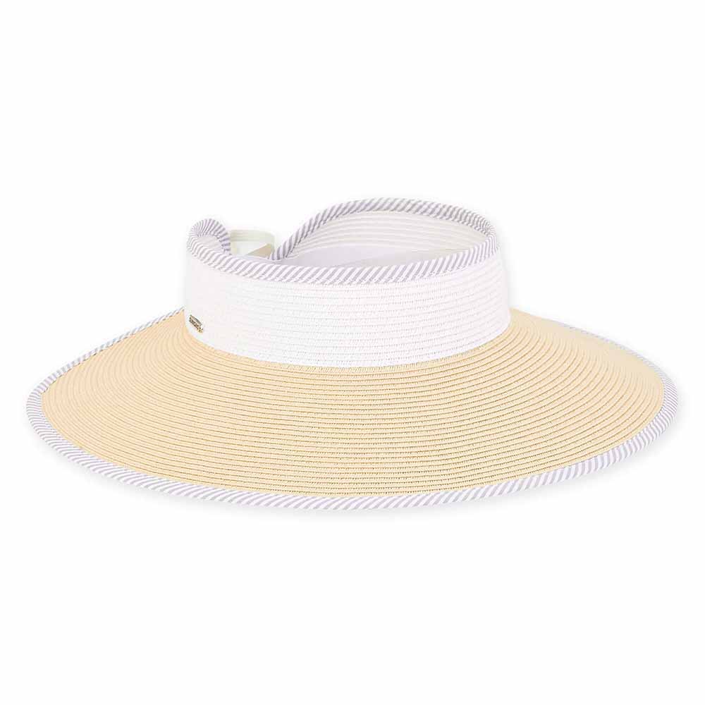 Wrap Around Visor Hat with Striped Trim - Sun 'N' Sand Hats Visor Cap Sun N Sand Hats HH2433A Natural  