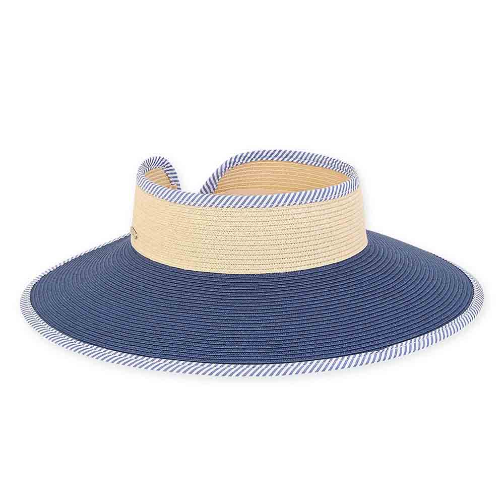 Wrap Around Visor Hat with Striped Trim - Sun 'N' Sand Hats Visor Cap Sun N Sand Hats HH2433C Blue  