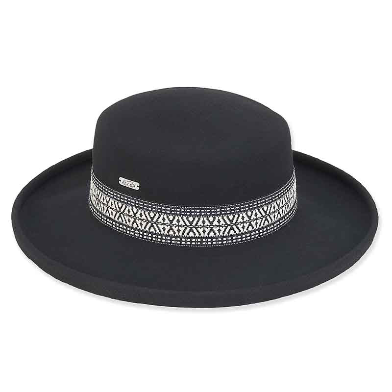 Adora® Wool Hat - Wool Felt Wide Brim Gambler Hat with Woven Band Gambler Hat Adora Hats ad1016a Black Medium (57 cm) 