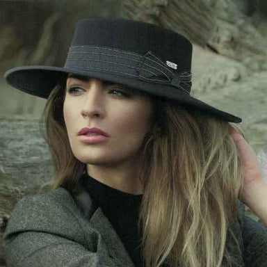 Adora® Wool Hat - Wool Felt Bolero Hat with Wide Ribbon Side Bow, Bolero Hat - SetarTrading Hats 