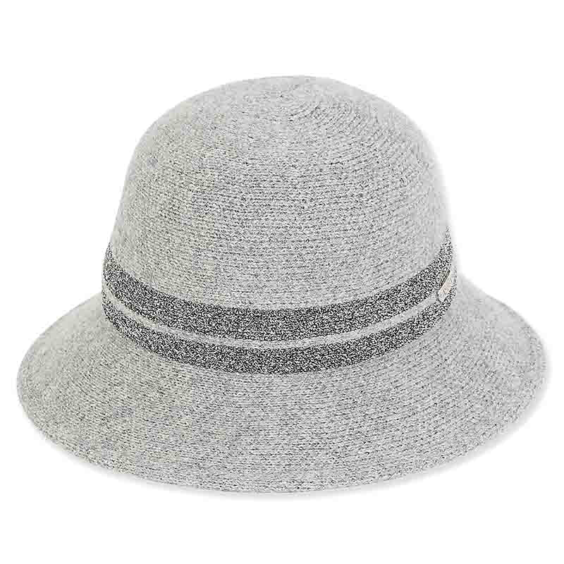 Adora Wool Hat -Soft Wool Bucket Hat with Silver Lurex Band Grey / Medium (57 cm)