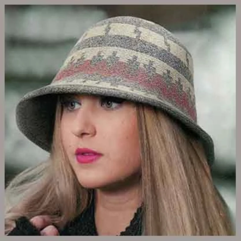 Adora® Wool Hat - Geometric Print Soft Wool Bucket Hat Cloche Adora Hats    