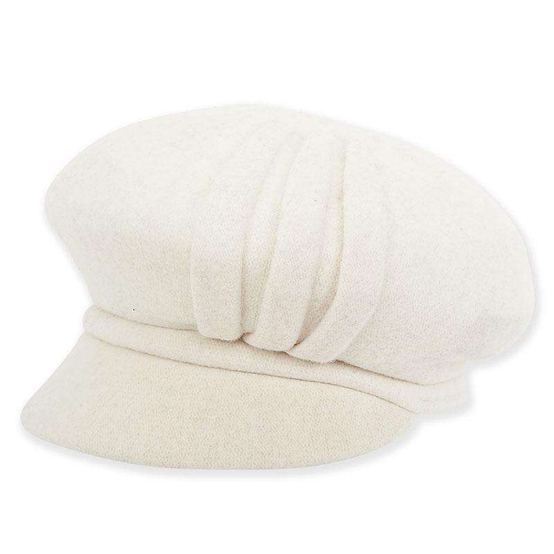 Pleated Boiled Wool Newsboy Cap by Adora® Cap Adora Hats ad743iv Winter White Medium (57 cm) 