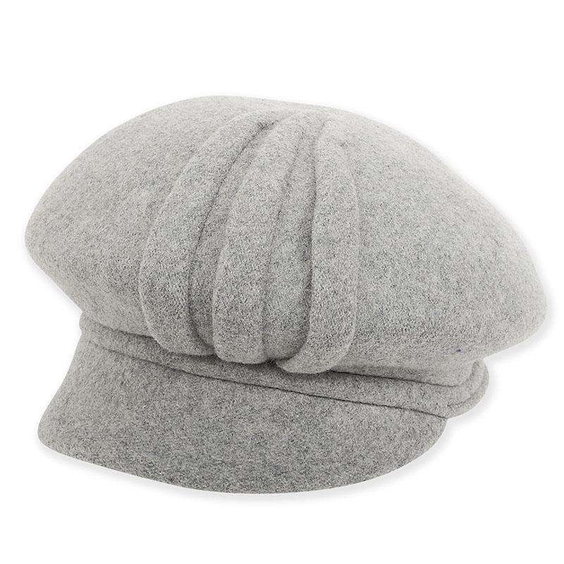 Pleated Boiled Wool Newsboy Cap by Adora® Cap Adora Hats ad743gy Grey Medium (57 cm) 