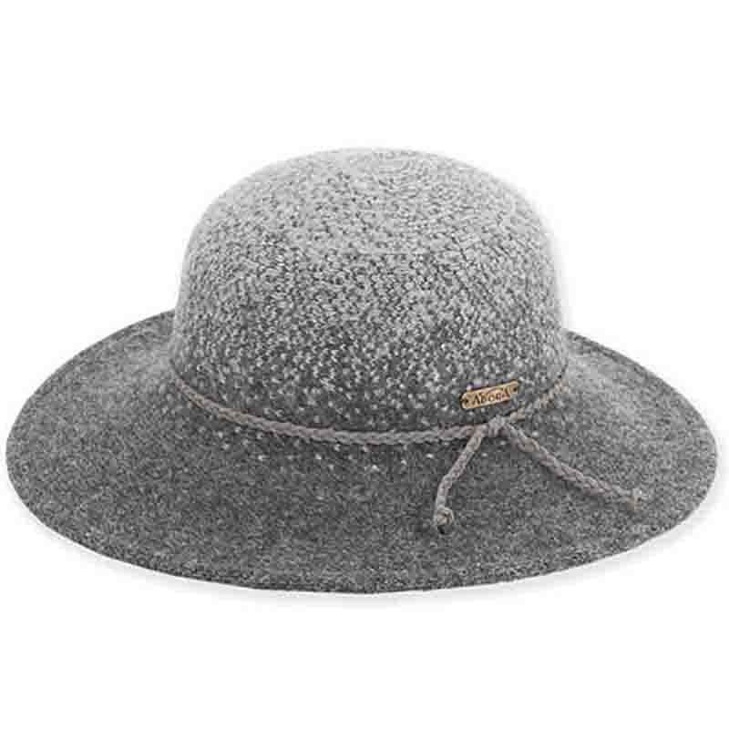 Knit Wool Wide Brim Floppy Hat with Suede Band by Adora® Wide Brim Sun Hat Adora Hats ad750gy Grey  