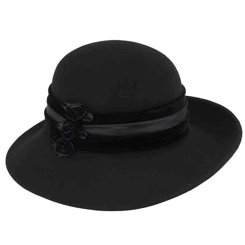 ADORA Black Wide-Brim Fedora Hat Large Brim Wool Felt Safari Hat Sateen Band - Adora® Hats  main image 2