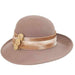Large Brim Satin Adorned Wool Felt Hat by Adora®-Camel Wide Brim Hat Adora Hats ad819cm Camel  