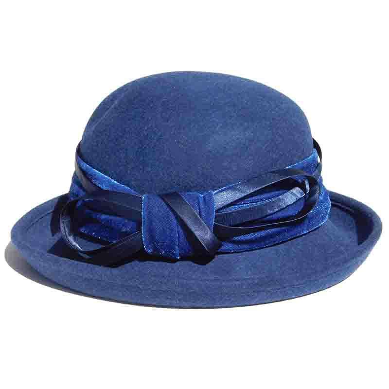 Velvet Band Wool Felt Bowler Hat by Adora®-Navy Bowler Hat Adora Hats    