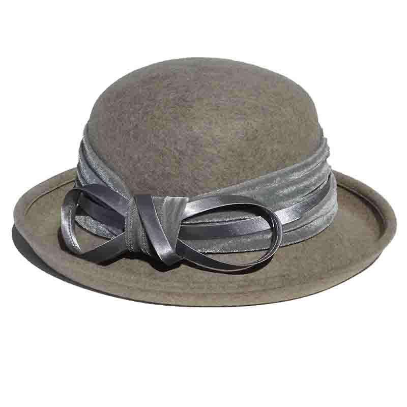Velvet Band Wool Felt Bowler Hat by Adora® -Grey- Bohemian 