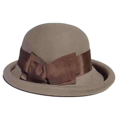 Rolled Brim Wool Felt Bowler Hat by Adora®-Pecan Bowler Hat Adora Hats    