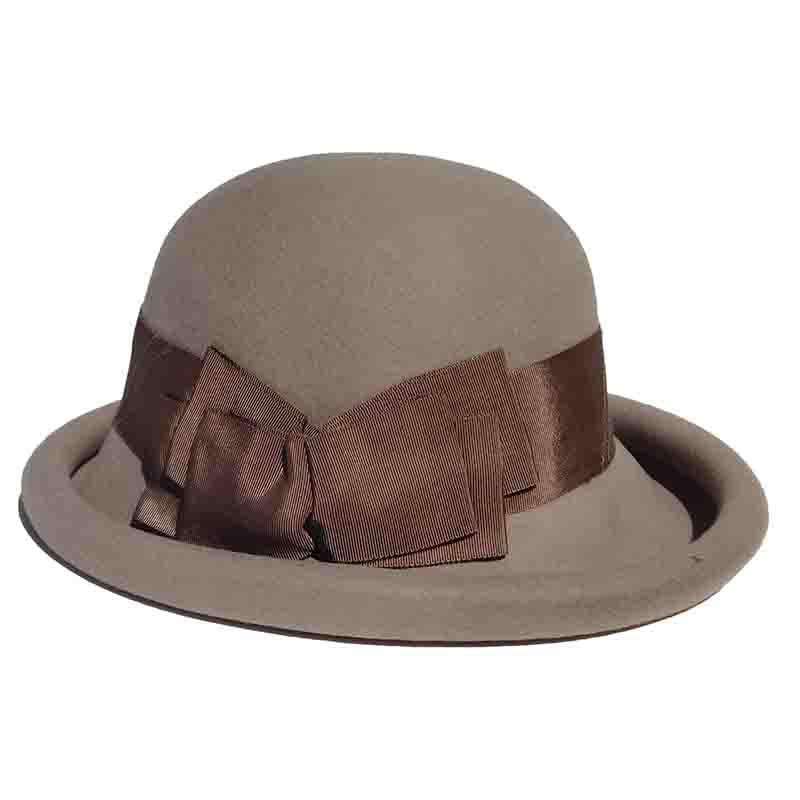 Rolled Brim Wool Felt Bowler Hat by Adora®-Pecan, Bowler Hat - SetarTrading Hats 