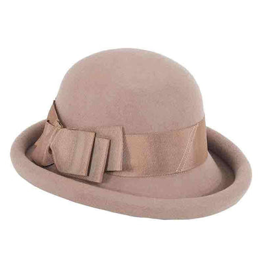 Rolled Brim Wool Felt Bowler Hat by Adora®-Pecan Bowler Hat Adora Hats ad824pn Pecan M/L (58 cm) 