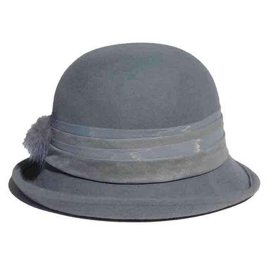 Up Turned Brim Cloche Hat with Pom Pom by Adora®-Grey Cloche Adora Hats    