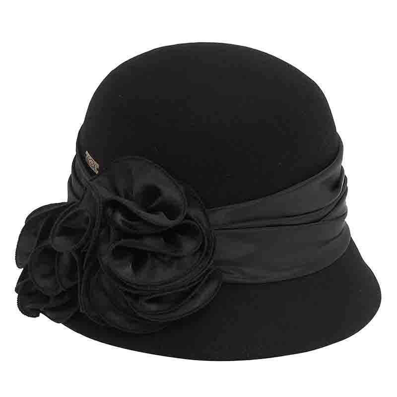 Satin Adorned Cloche Hat by Adora®-Black Cloche Adora Hats    