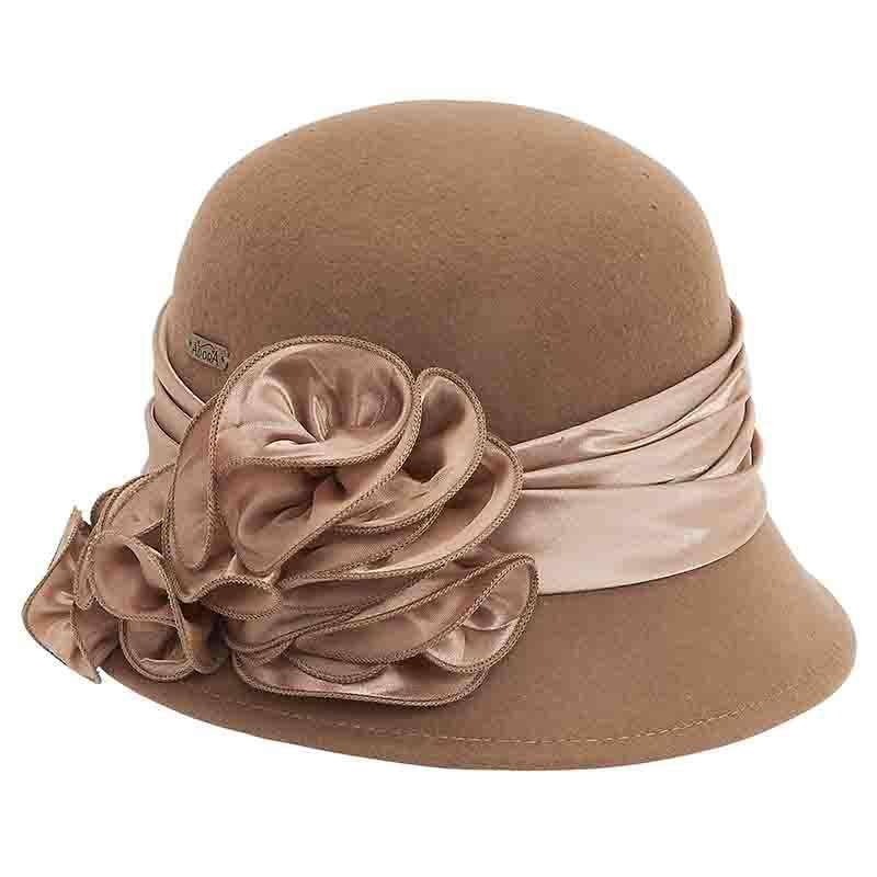 Satin Adorned Cloche Hat by Adora®-Camel -Winter Dress Hats for