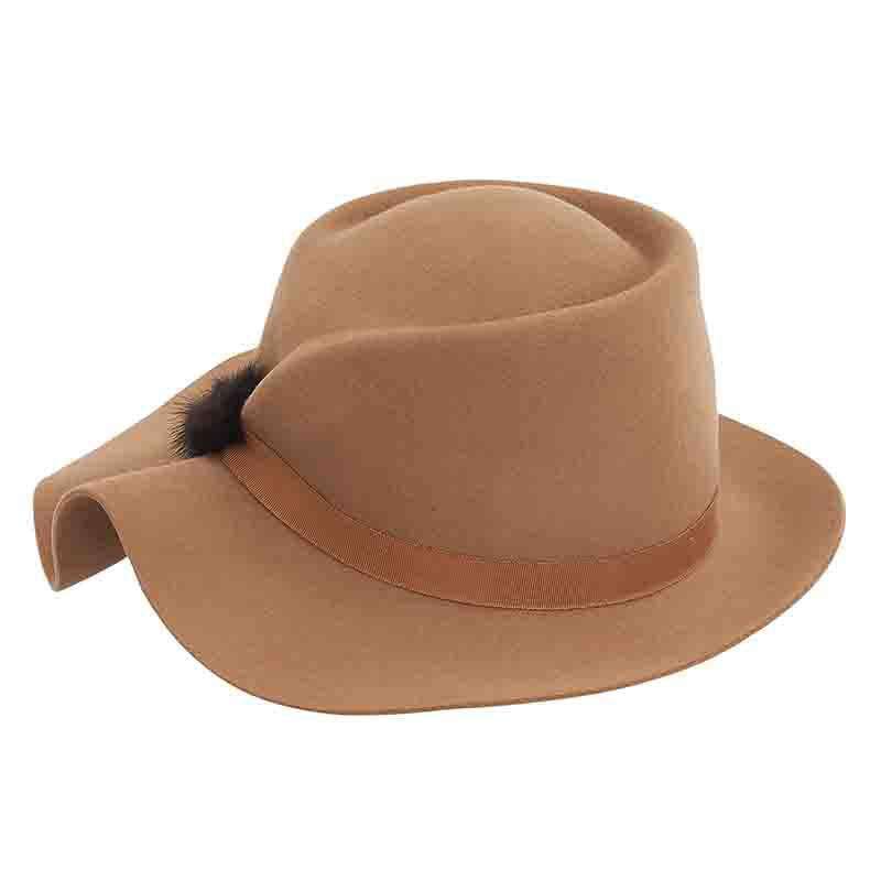 Structured Folded Brim Wool Felt Hat by Adora®-Camel Cloche Adora Hats ad843bk Camel M/L (58.5 cm) 