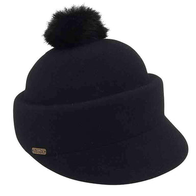 Wool Felt Pom Pom Brim Cap by Adora® Cap Adora Hats ad847bk Black  
