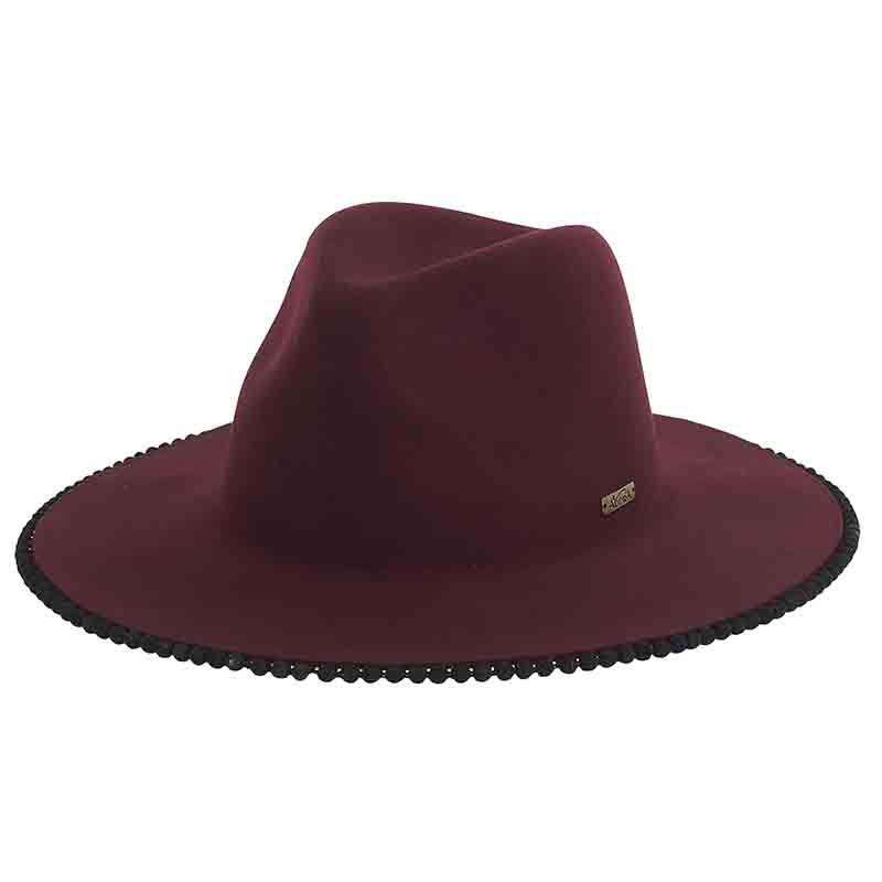 Poms and Beads Trimmed Floppy Safari Hat by Adora® Safari Hat Adora Hats ad862bd Burgundy Medium (57 cm) 