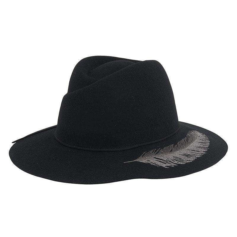 Embroidered Leaf Floppy Safari Hat by Adora® Safari Hat Adora Hats ad865bk Black  