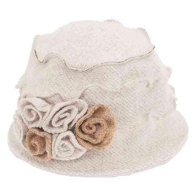 Boucle Beanie Cap with Rose Buds by Adora® Beanie Adora Hats ad892bg Beige Medium (57 cm) 