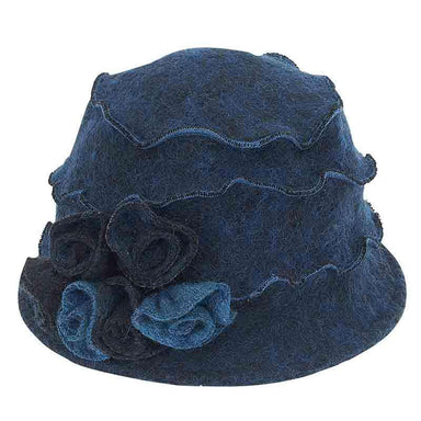 Boucle Beanie Cap with Rose Buds by Adora® Beanie Adora Hats ad892bl Blue Medium (57 cm) 