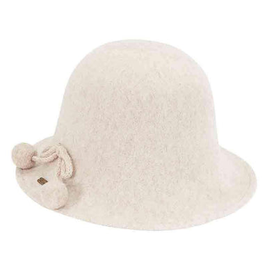 Pom Pom Bow Wool Beanie Hat by Adora® Beanie Adora Hats as893bg Beige M/L (58 cm) 