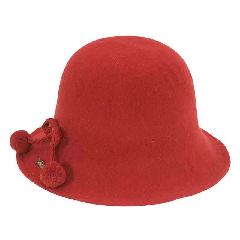 Pom Pom Bow Wool Beanie Hat by Adora® Beanie Adora Hats ad893rd Red M/L (58 cm) 