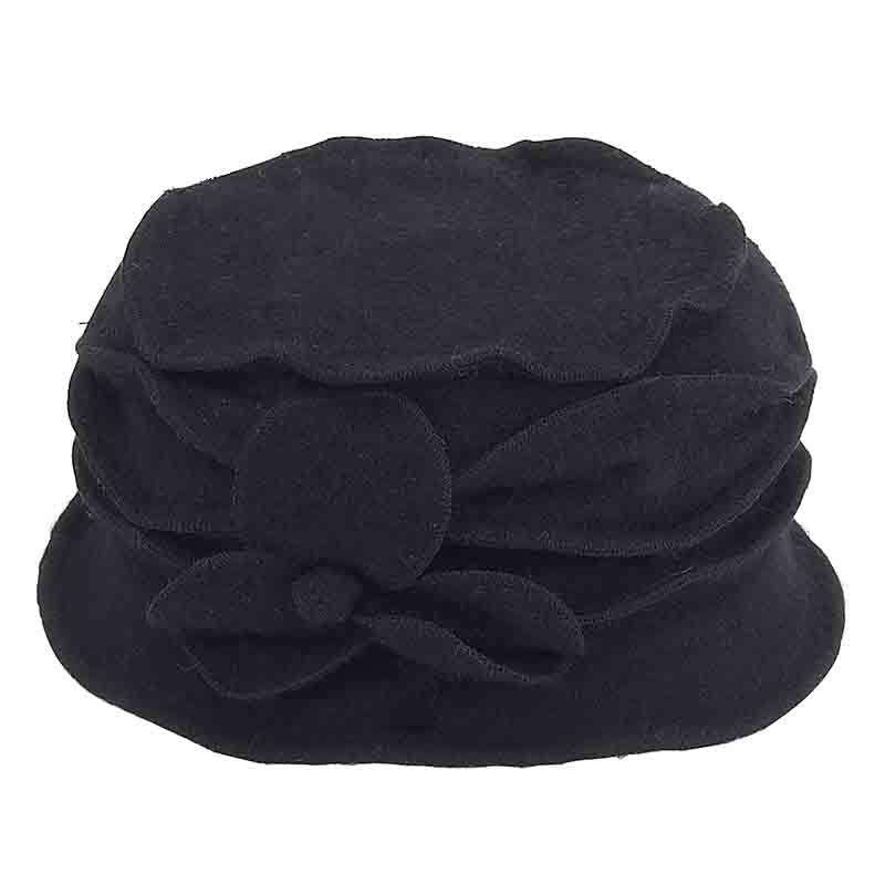 Boiled Wool Beanie with Criss Cross Pleated Crown - Adora® Hat Beanie Adora Hats ad899bk Black  