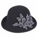 Adora® Wool Hat - Wool Felt Cloche with Two Tone Floral Trim Cloche Adora Hats ad968a Black  