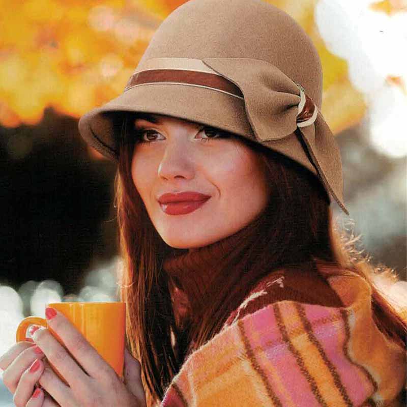 Adora® Wool Hat - Bow and Ribbon Wool Cloche Hat  display picture 3