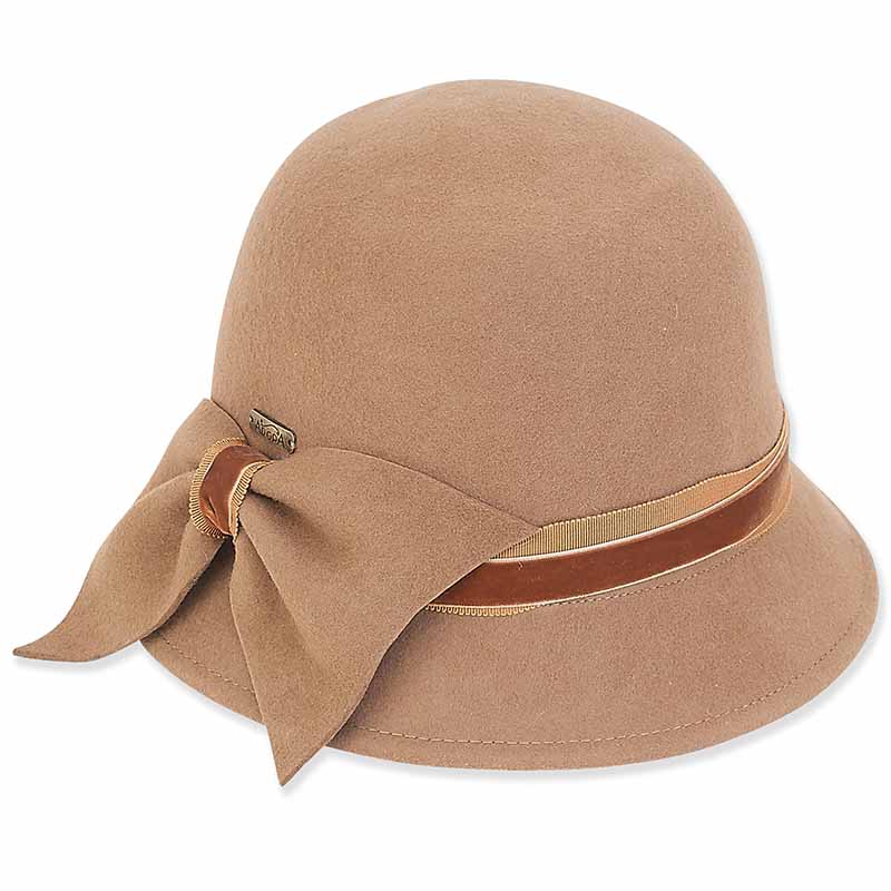 Adora® Wool Hat - Bow and Ribbon Wool Cloche Hat Cloche Adora Hats ad971 Pecan Medium (57 cm) 