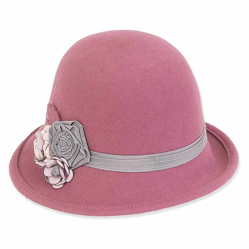 Dusty Rose Cloche Hat with Ribbon Floral Trim by Adora® Hats ...