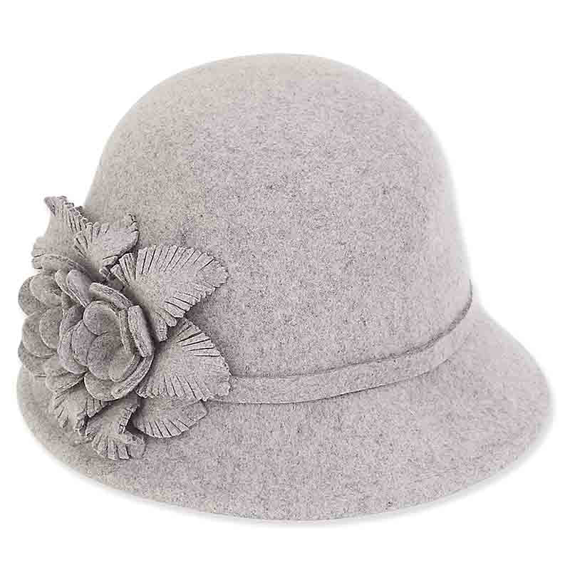 Adora® Wool Hat - Wool Felt Cloche with Self Floral Duo Cloche Adora Hats AD984C Light Grey Medium (57 cm) 