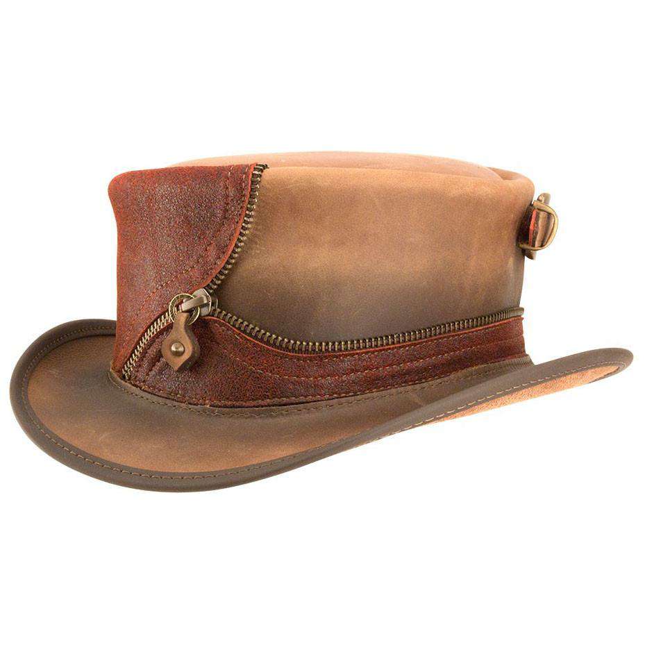 Eureka Leather Steampunk Top Hat - Red Brick Top Hat Head'N'Home Hats MWeurekaRDML Red Medium 