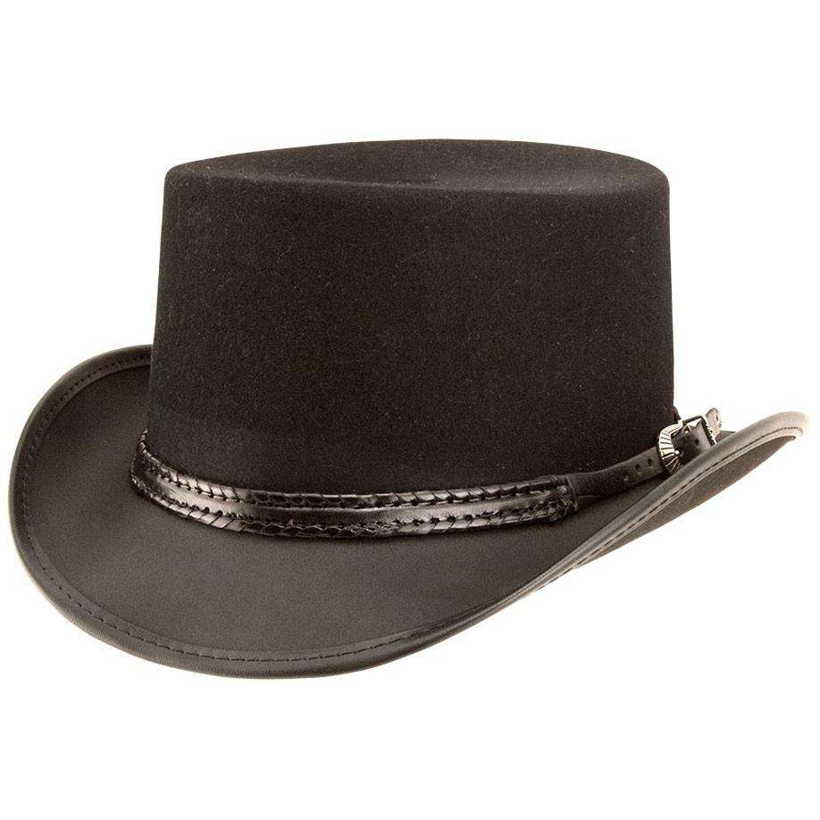 Danbury Wool Felt and  Leather Top Hat - Burgundy Top Hat Head'N'Home Hats MWdanburyBKL Black Large 