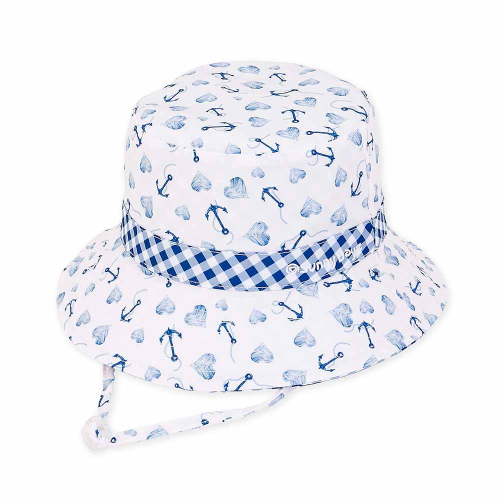 Small Heads Anchors and Hearts Gingham Reversible Cotton Bucket Hat - Sunny Dayz™ Bucket Hat Sun N Sand Hats HK348 Blue 51 cm 