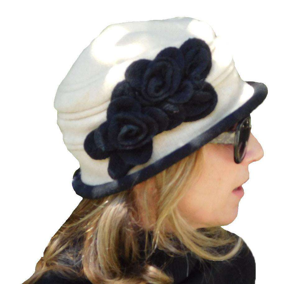 Women’s Black Wool Cloche Bucket Hat With Crochet Flowers Crochet Cloche Hat With Crochet Flower - Gray and Black  main image 3