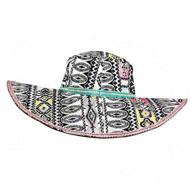 Elaborate Jacquard Bohemian Hat with Gold Accent - America and Beyond Wide Brim Hat America and Beyond ABAH-040 Black / White OS 