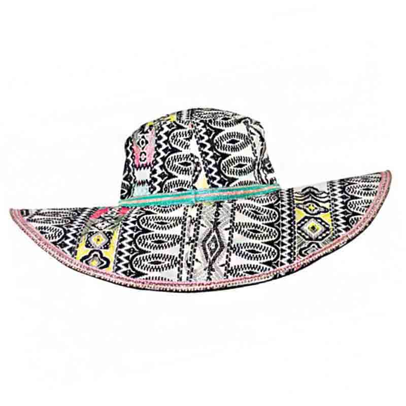 Elaborate Jacquard Bohemian Hat with Gold Accent - America and Beyond Wide Brim Hat America and Beyond    
