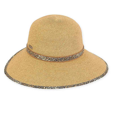 Backless Facesaver Hat with Animal Print Trim - Sun 'N' Sand Hat Facesaver Hat Sun N Sand Hats HH2355A Toast Tweed Medium (57 cm) 
